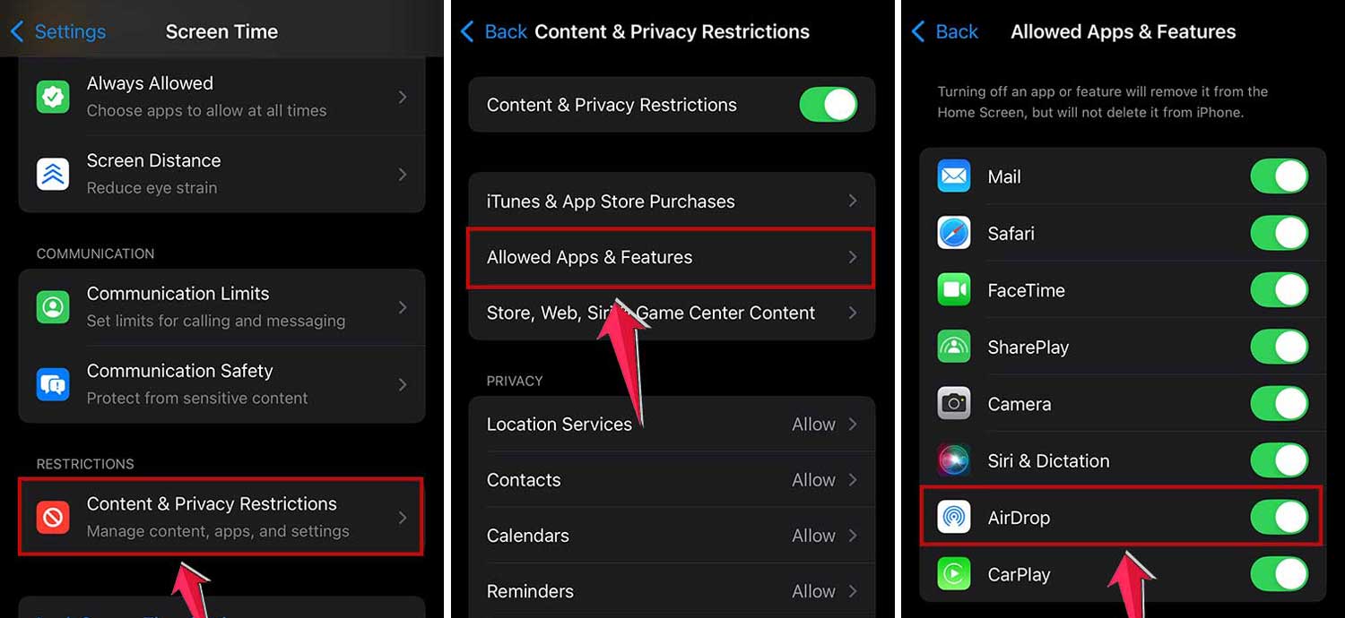 airdrop settings from screentime
