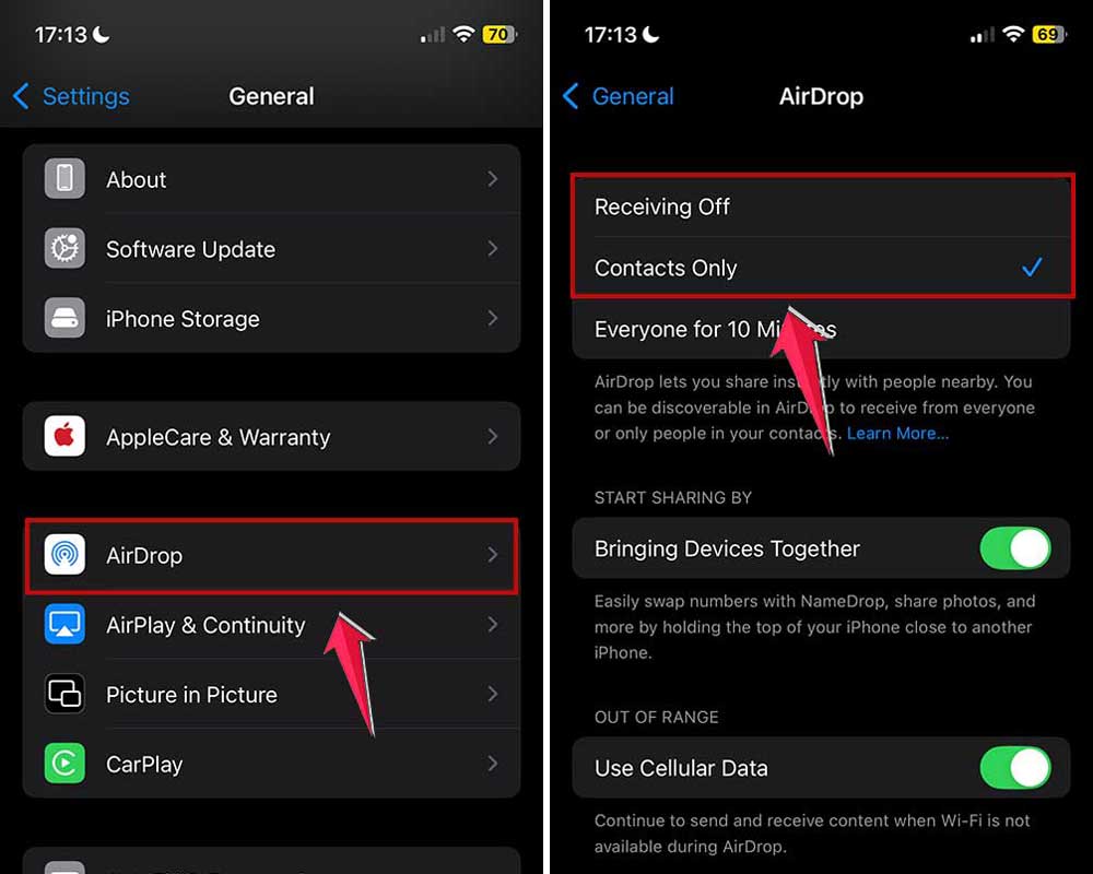 airdrop settings in general iphone