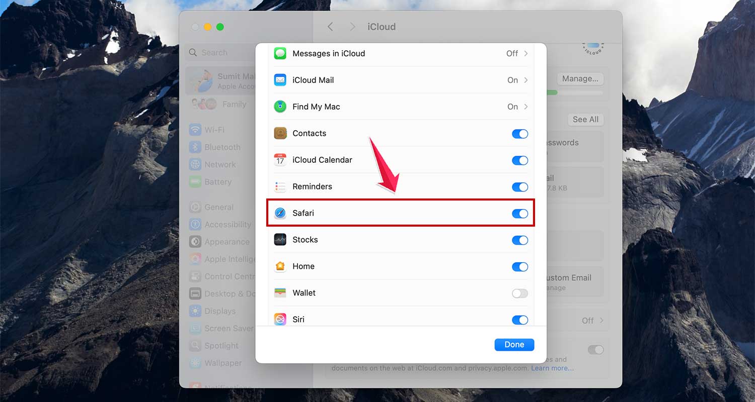 check safari is enabled in icloud in settings in mac check safari is enabled in icloud in settings in mac