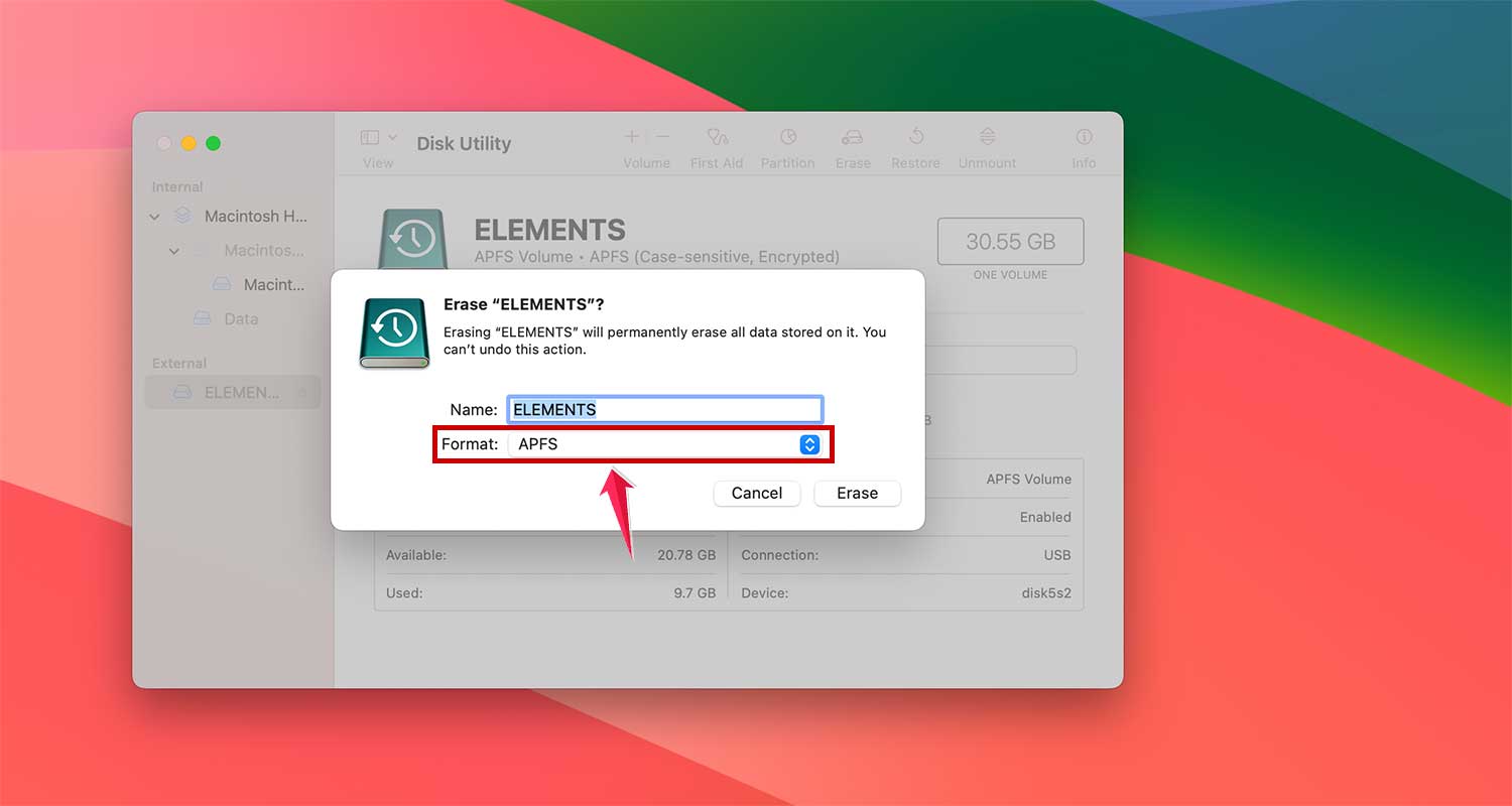 choose format apfs in disk utility in mac xl (1)