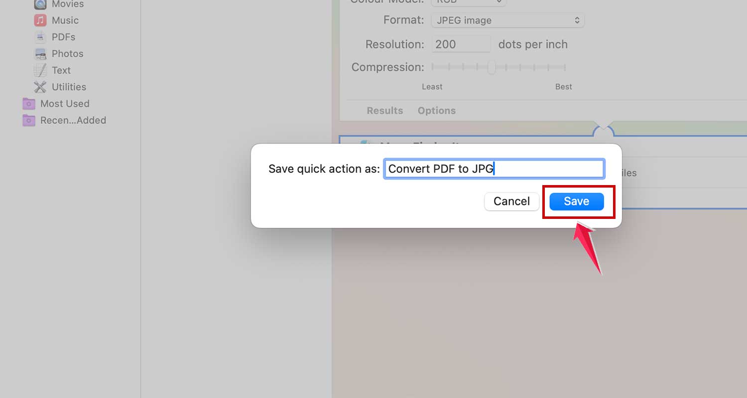 choose name and tap on save automator mac xl