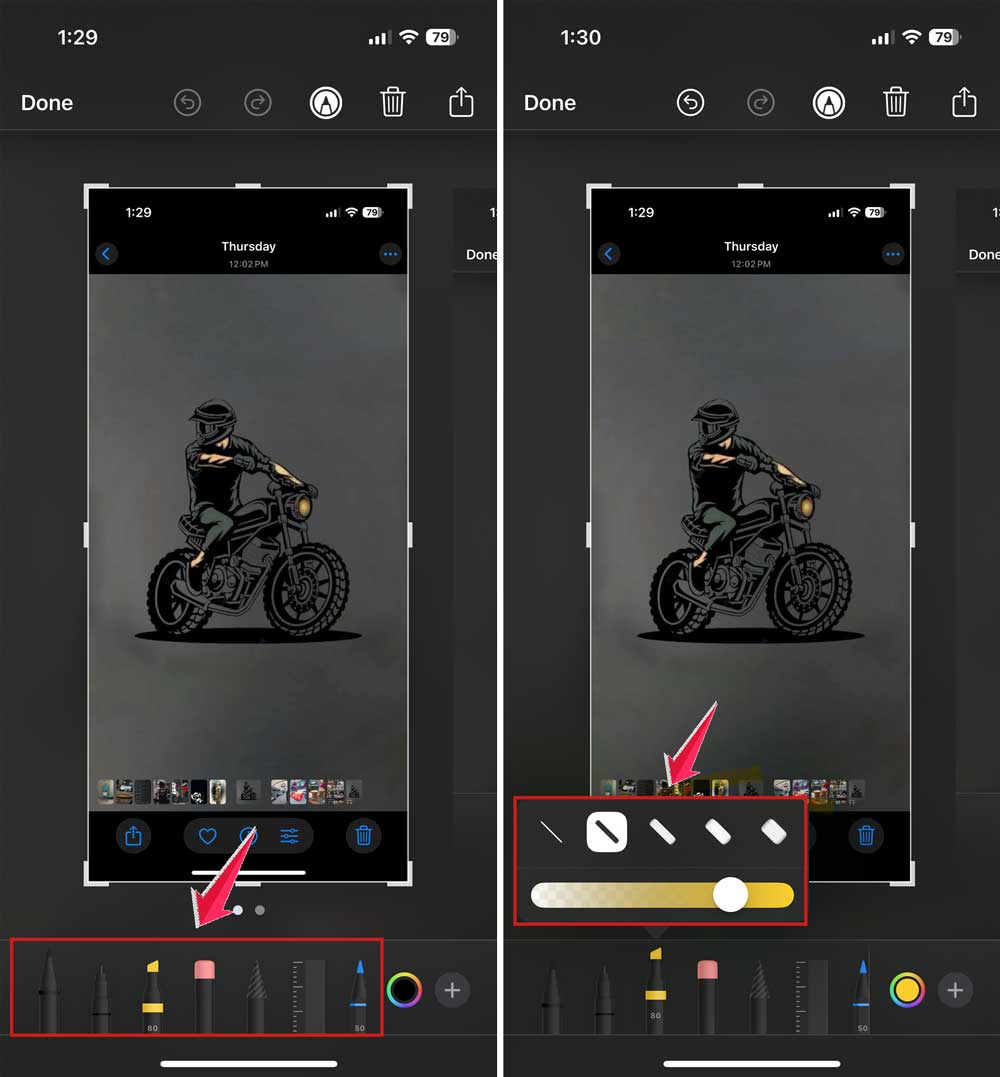 choose the markup and set their opacity in photos app in iphone