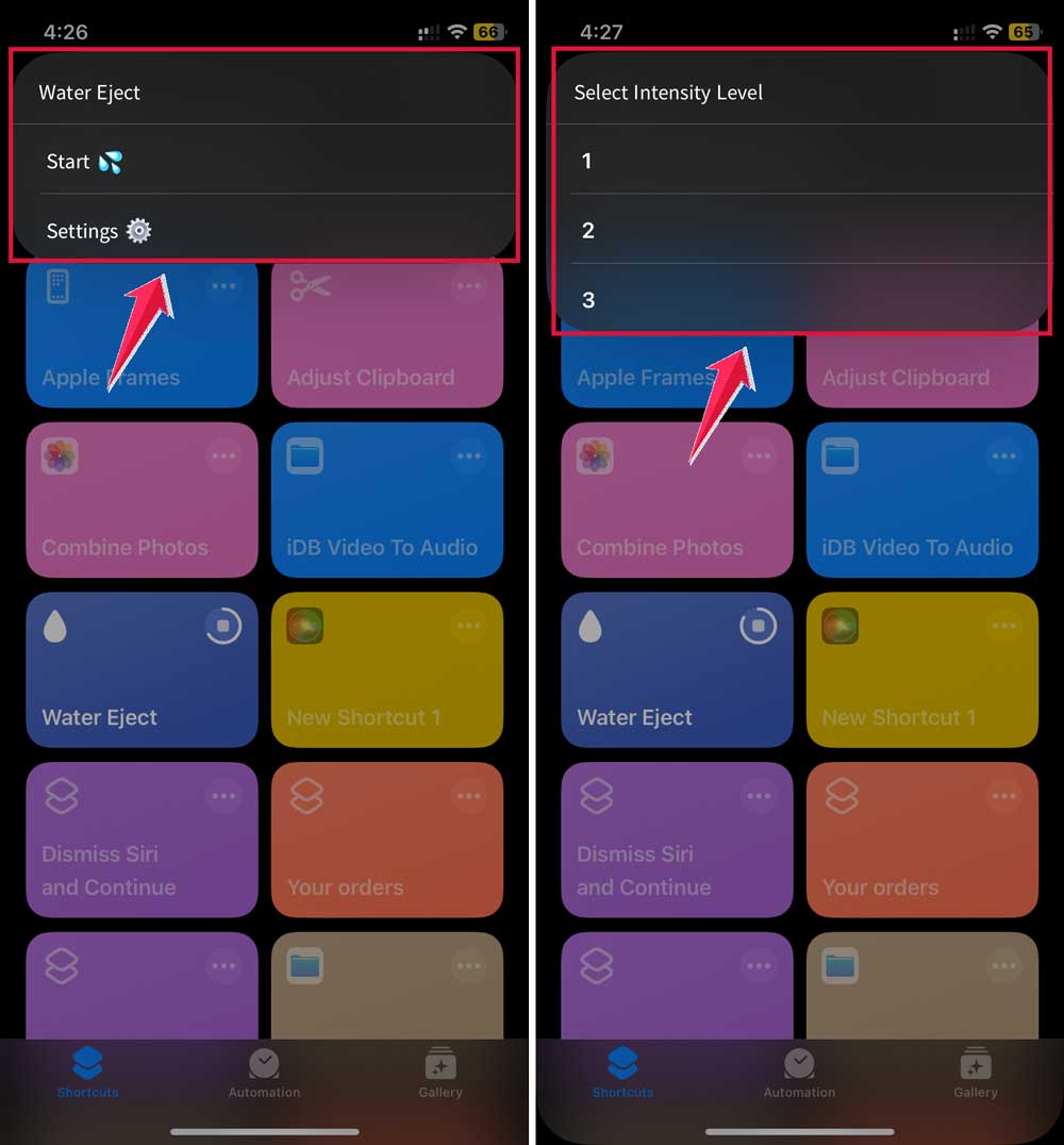 choose the start the select intensity level