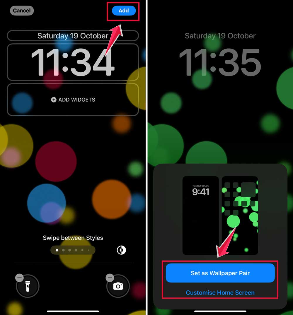 click on add then set as wallpaper pair theme