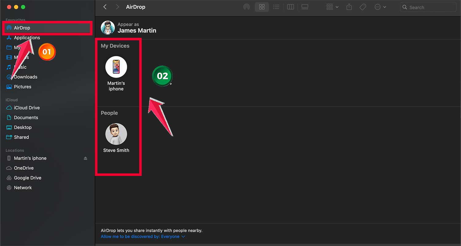 click on airdrop then select the device