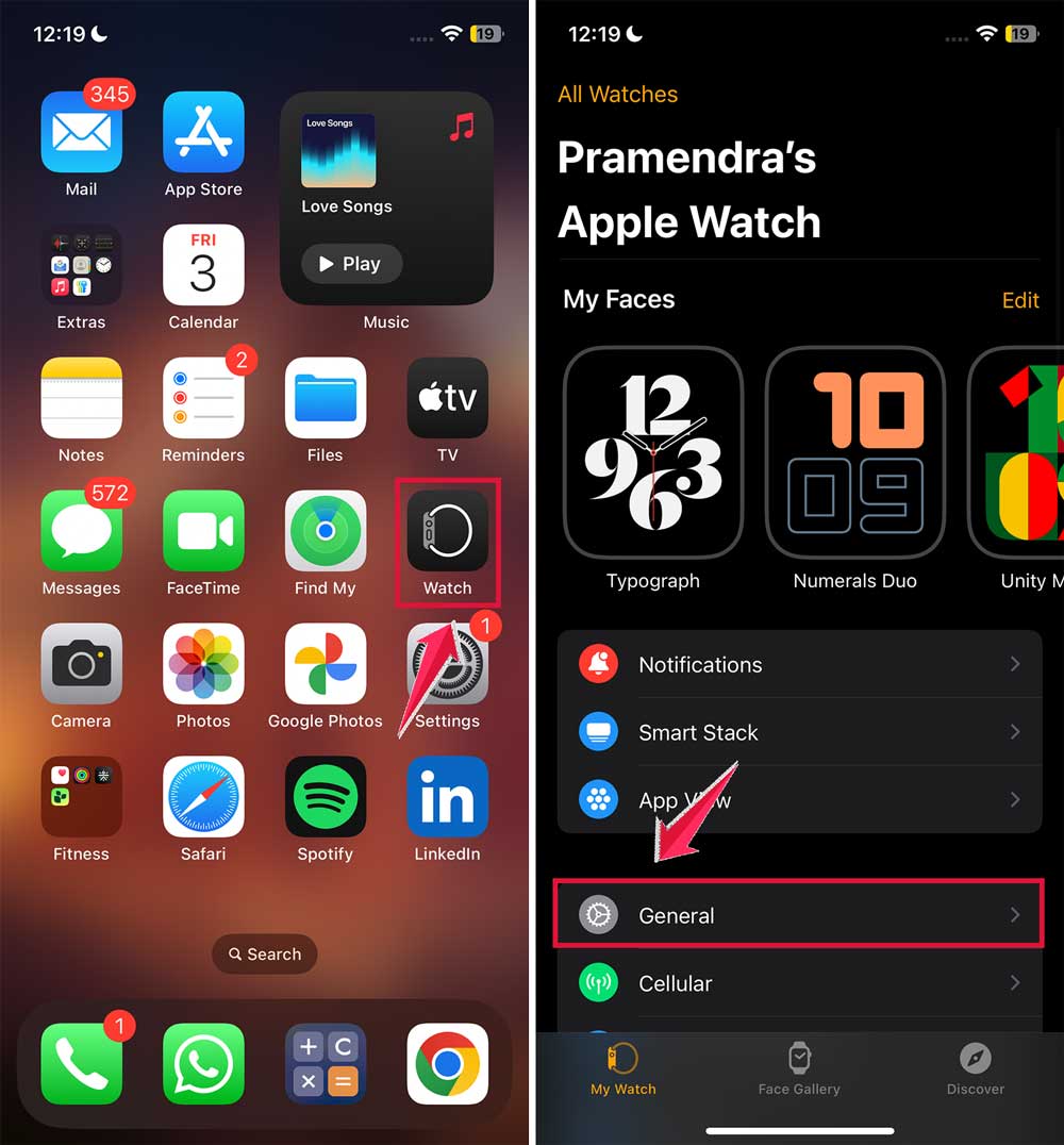 click on apple watch app then tap on general watch