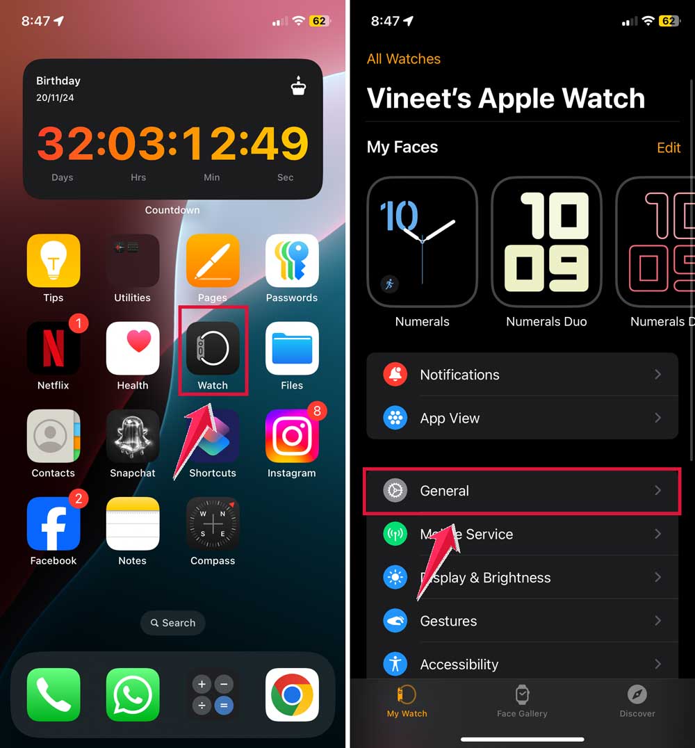 click on apple watch then click on general click on apple watch then click on general