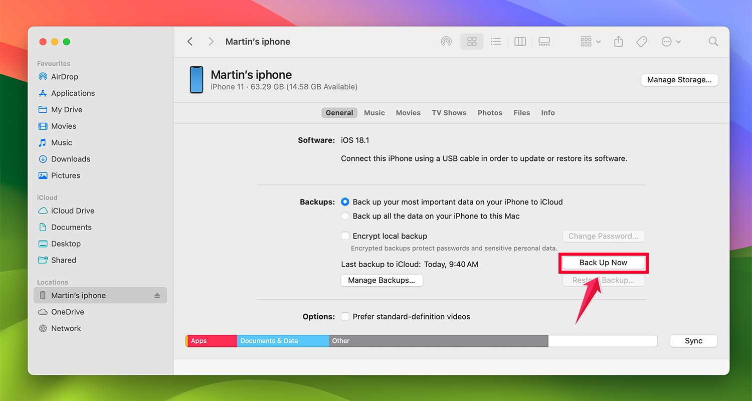 click on back up now mac