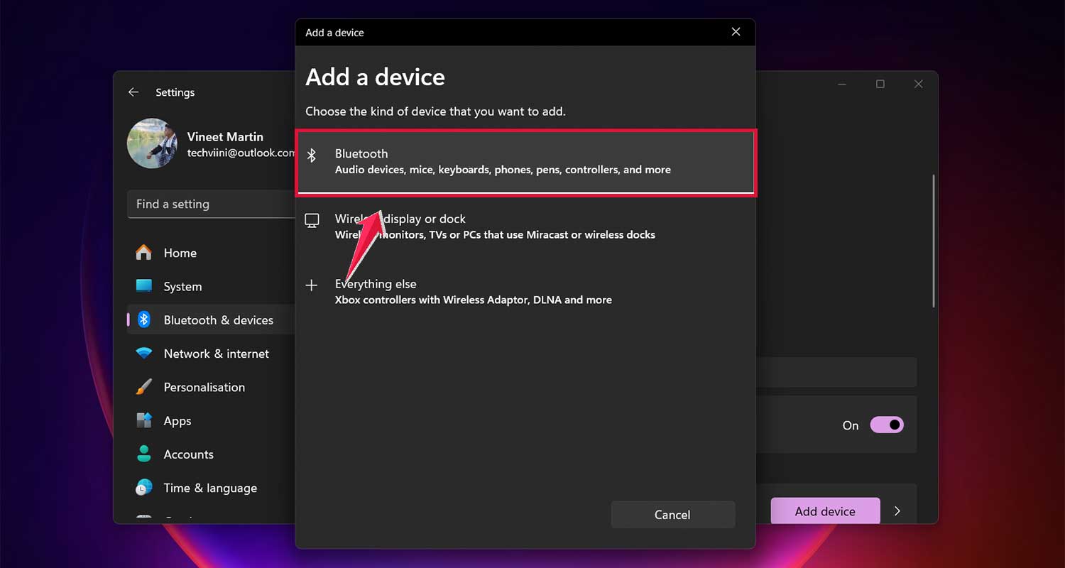 click on bluetooth device window pc xl