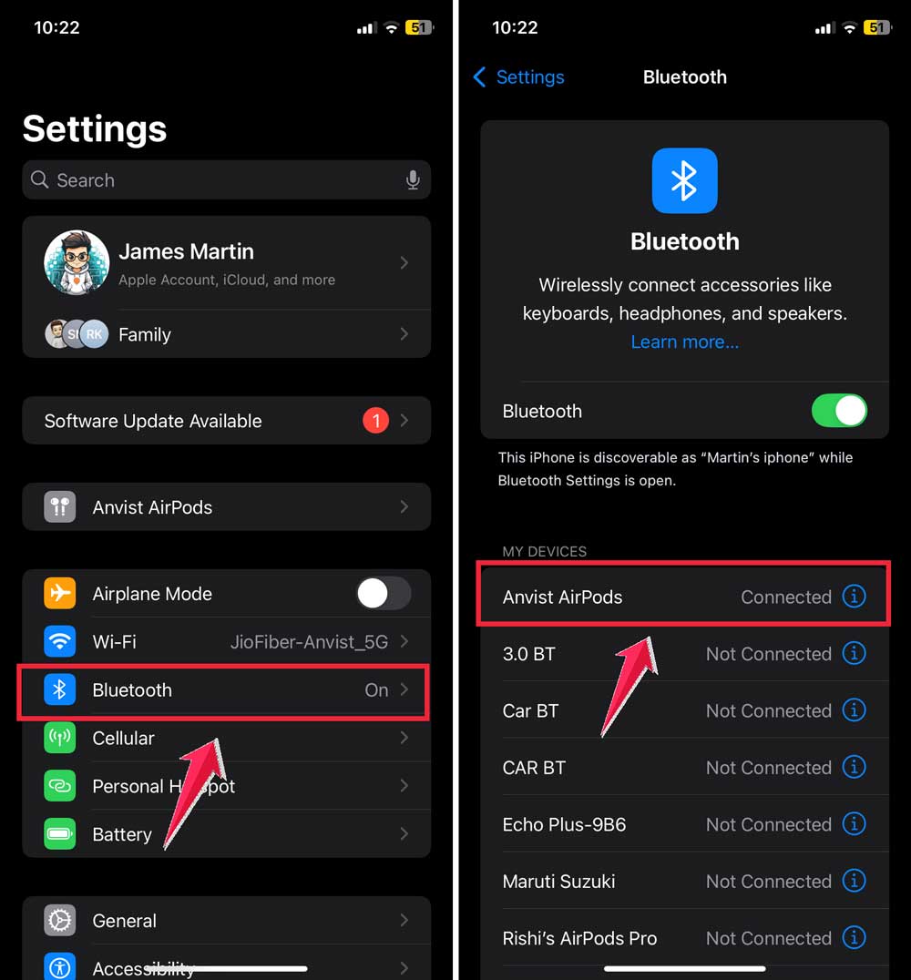 click on bluetooth then select airpods