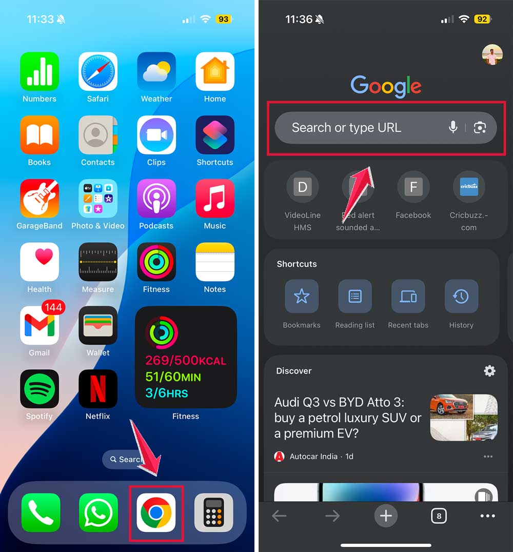 click on chrome then type then website name