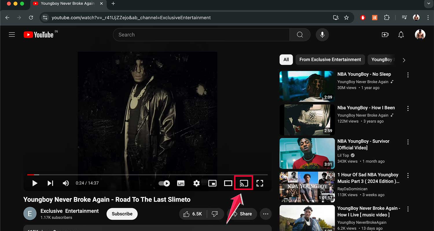 click on chromecast icon in youtube