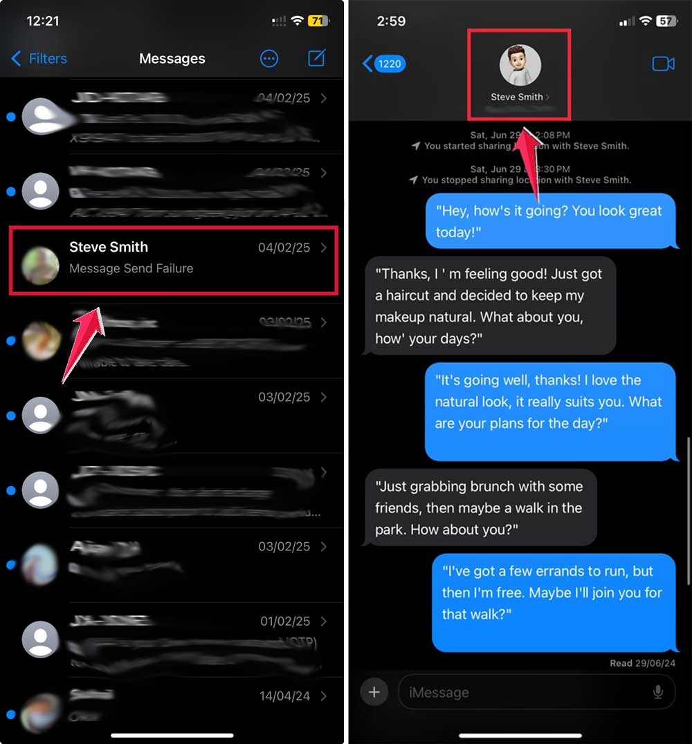 click on contact name then tap on top name