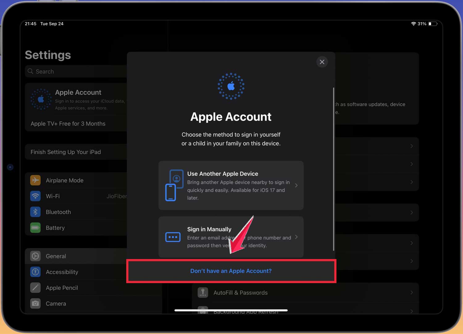 click on don't have an apple account ipad click on don't have an apple account ipad
