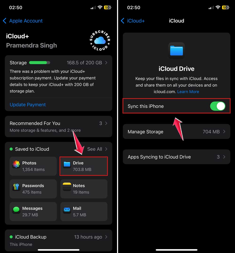 click on drive and turn on sync this iphone in settings in iphone click on drive and turn on sync this iphone in settings in iphone