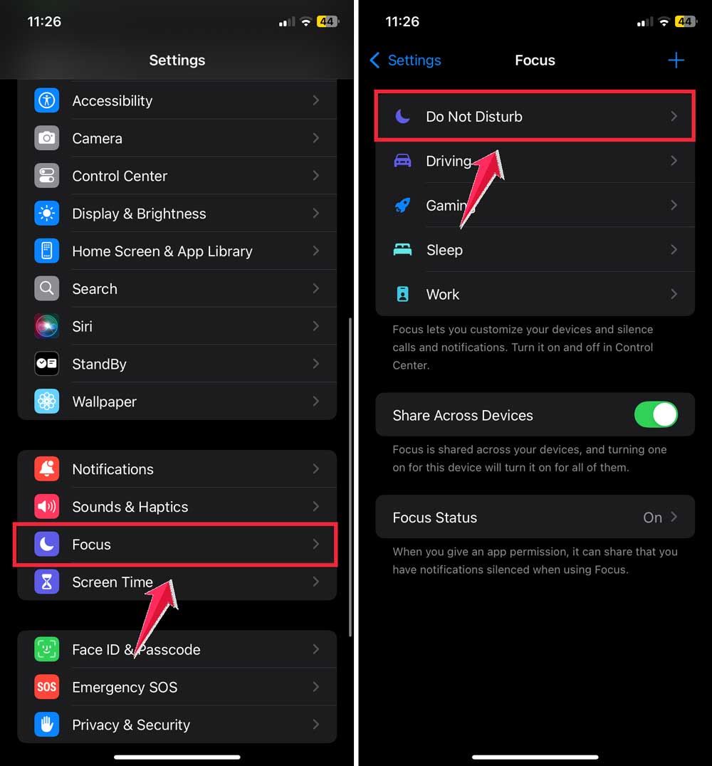 click on focus then click on do not disturb