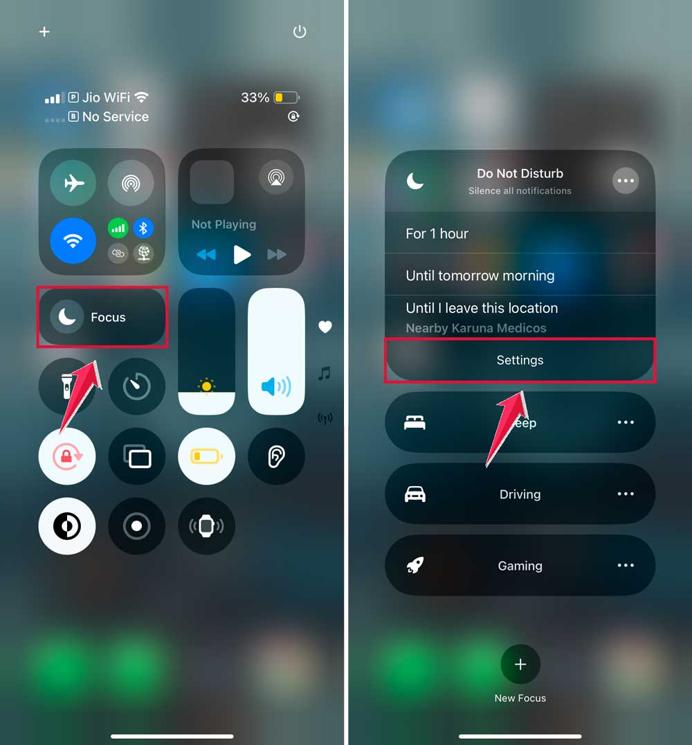 click on focus then tap on settings