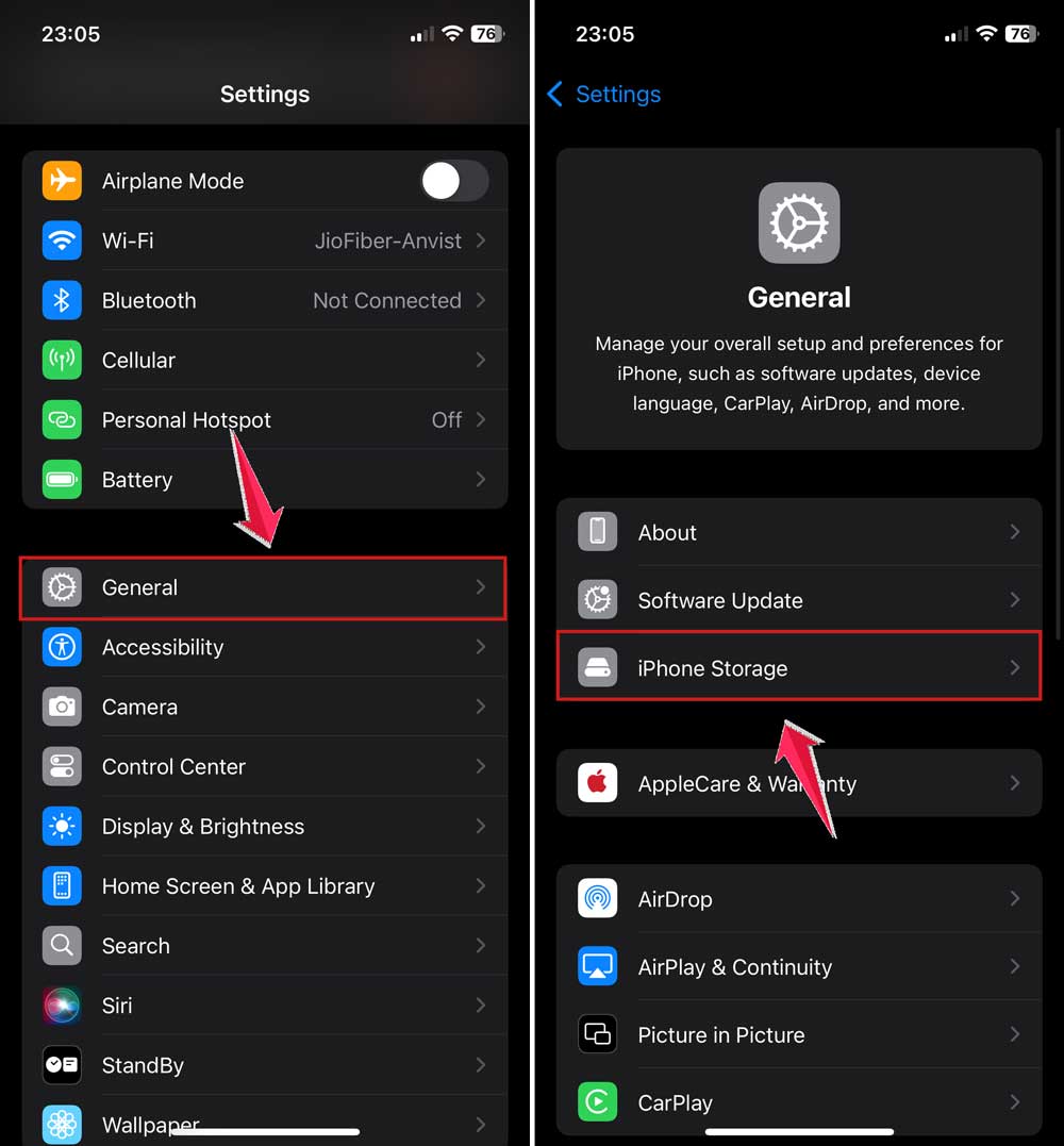 click on general and then click on iphone storage in iphone