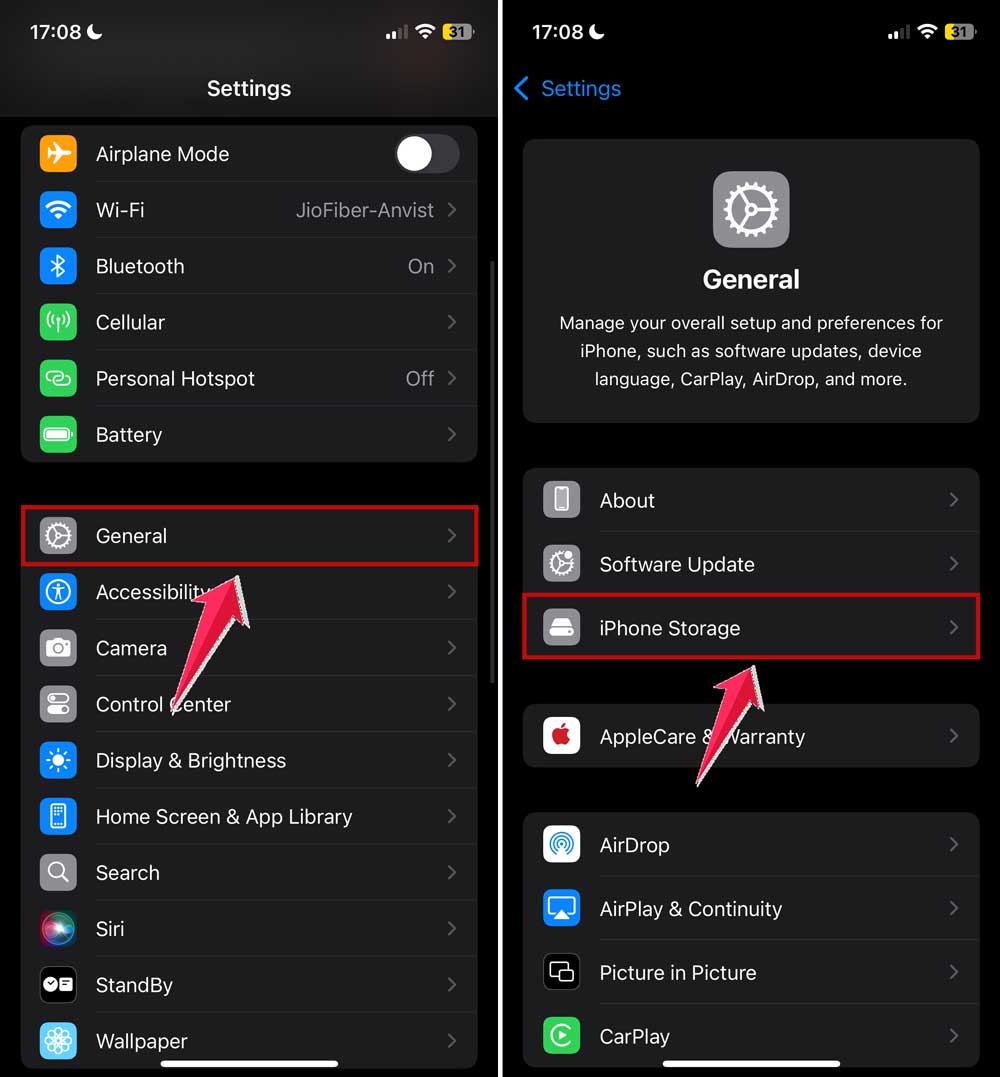 click on general and then click on iphone storage in settings in iphone