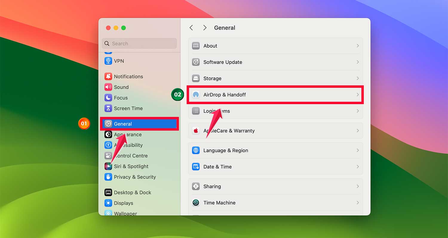click on general then click on airdrop & handoff mac desktop