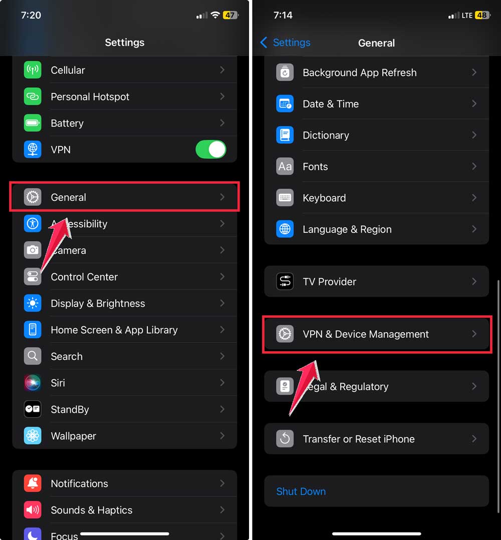 click on general then click on vpn & device management click on general then click on vpn & device management