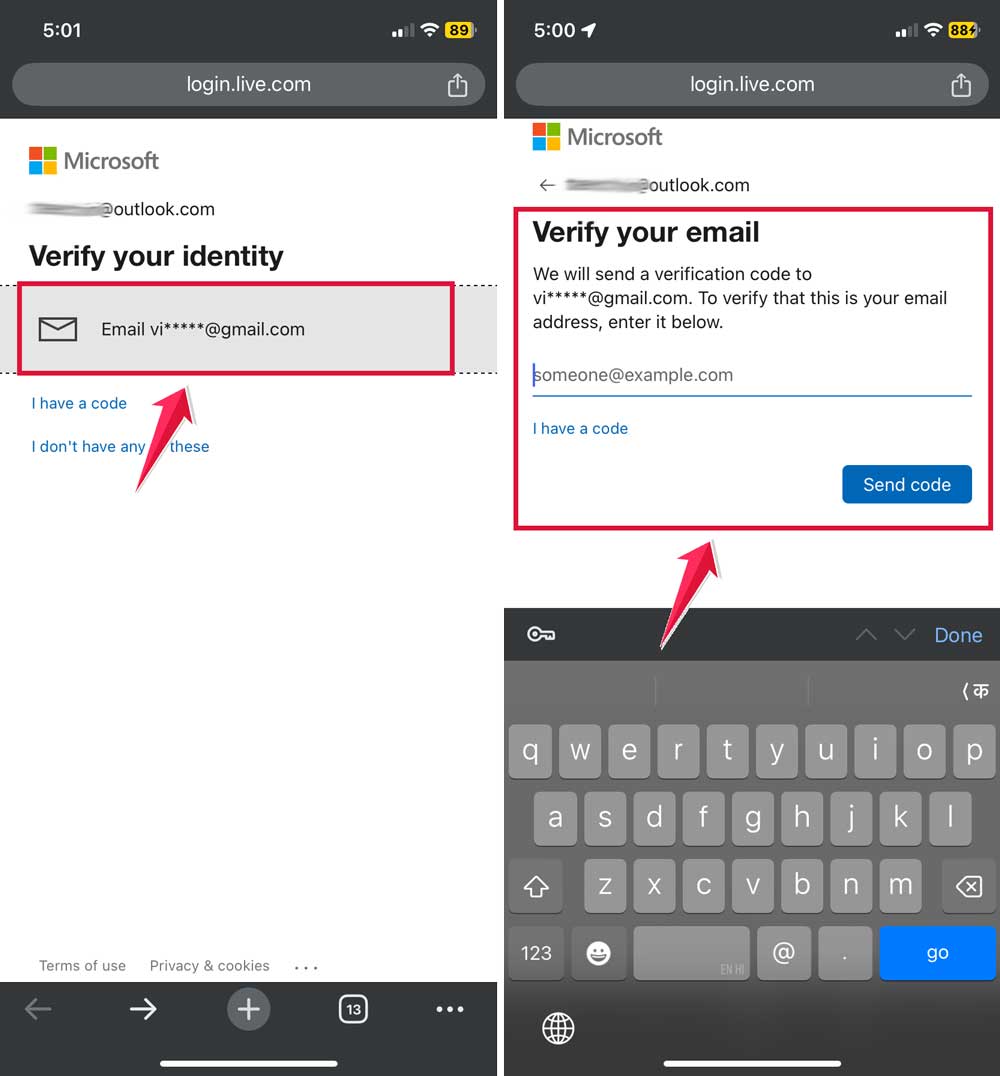 click on gmail then enter the code