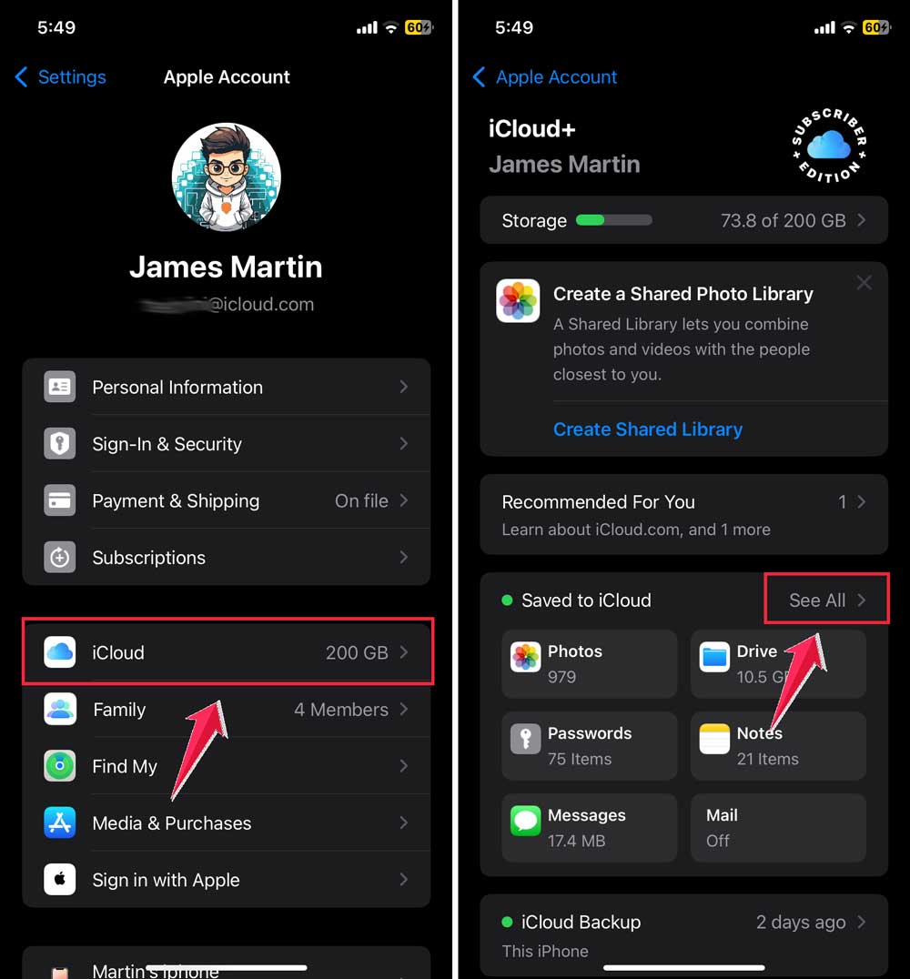 click on icloud then click on see all iphone