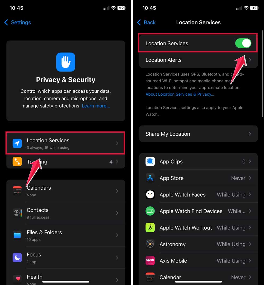 click on location services then turn on location services