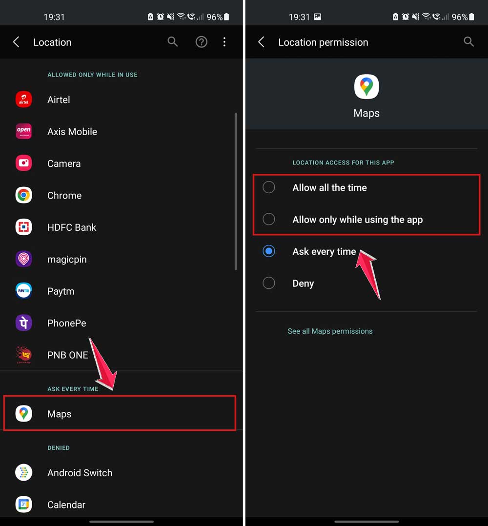 click on maps and allow location permission in settings in android