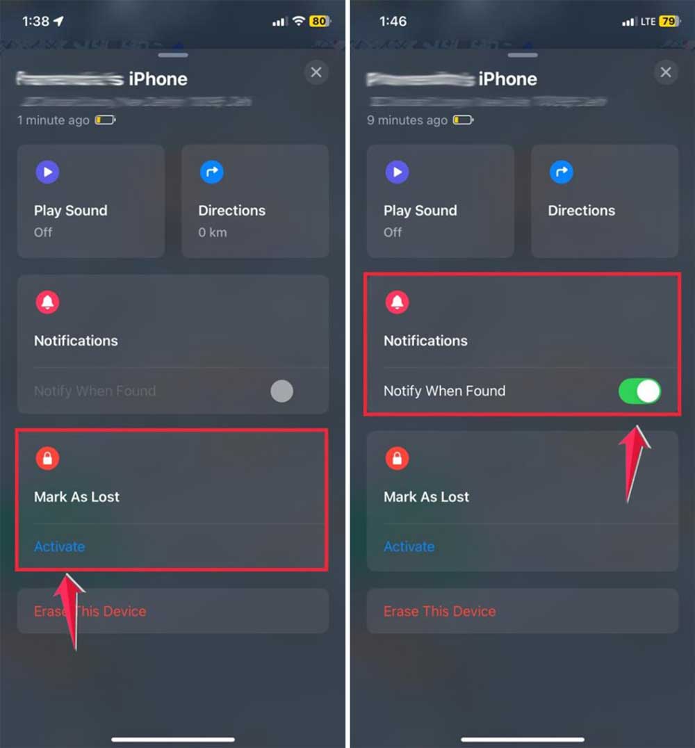 click on mark as lost then turn on notify when found