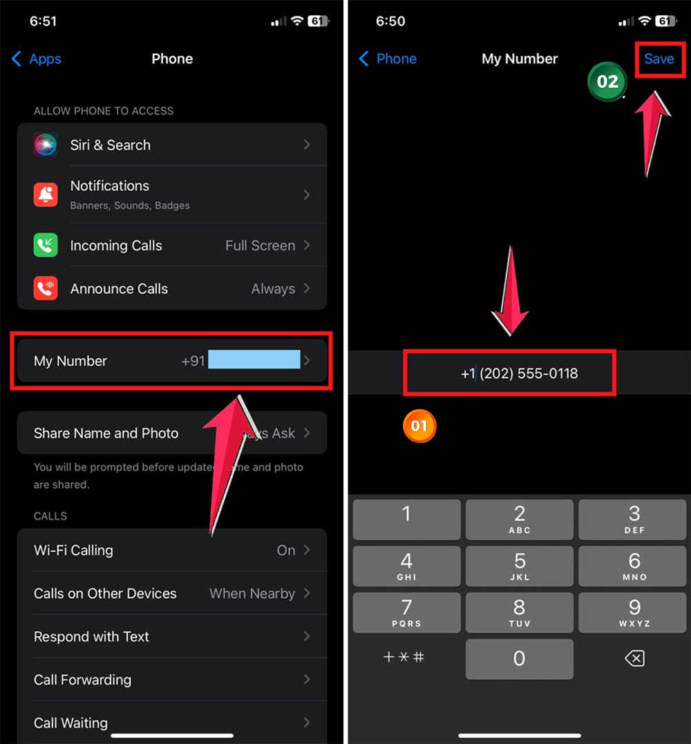 click on my number then enter the number and click on save button