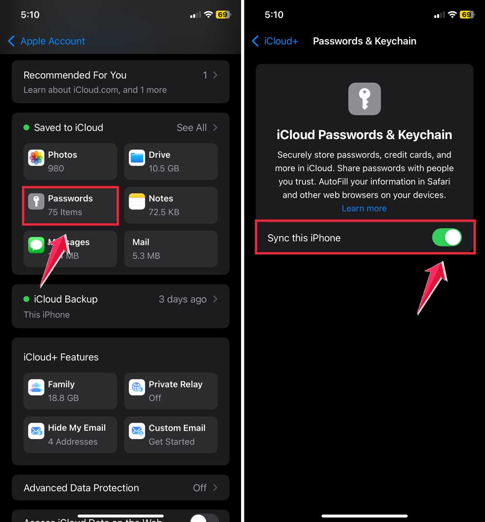 click on passwords then turn on sync this iphone