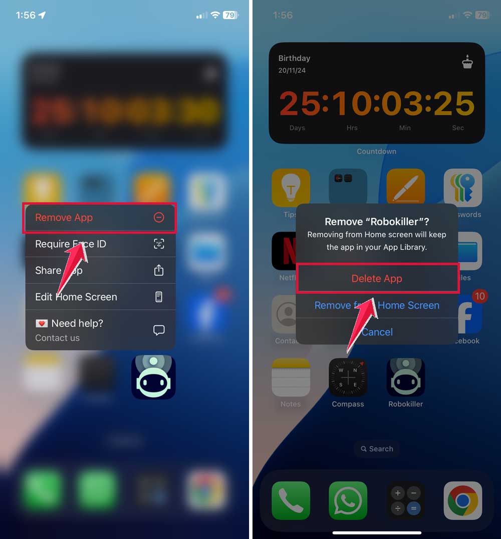 click on remove app then tap on delete app robokiller