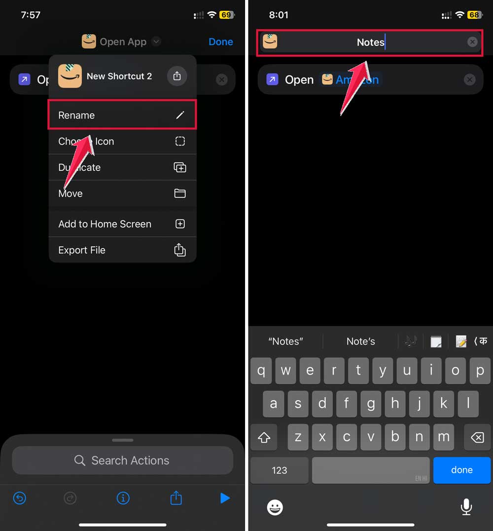 click on rename then type the name apps