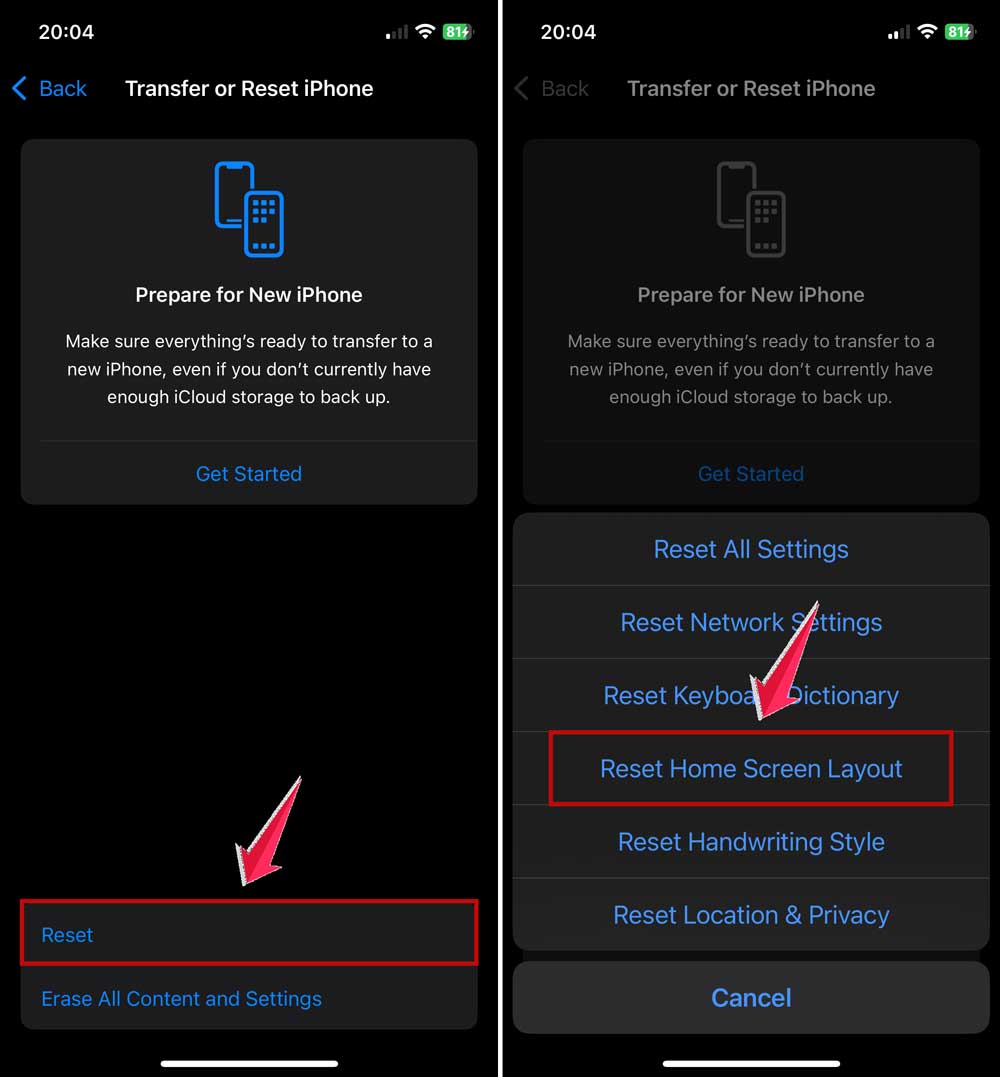 click on reset and then click on reset home screen layout in settings in iphone