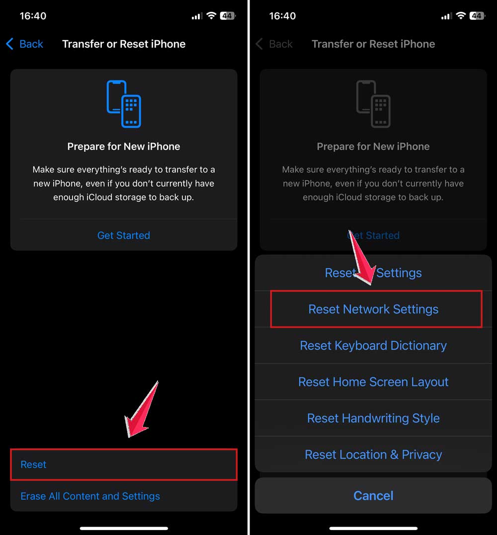click on reset and then reset network settings in iphone