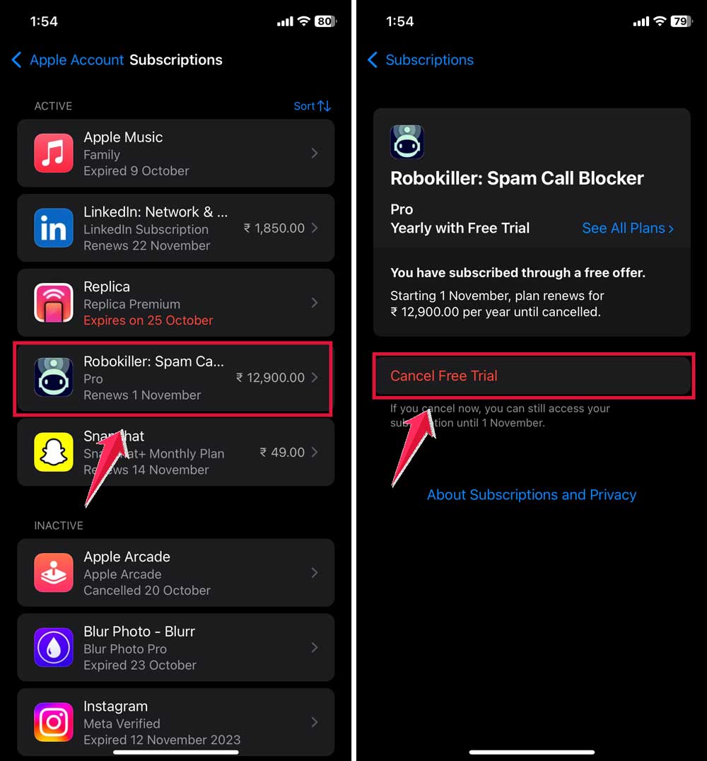 click on robokiller app then cancle the subscriptions