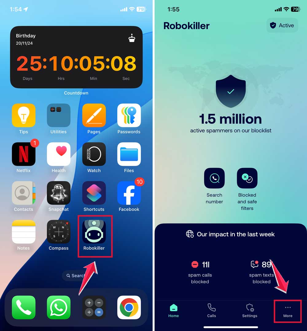 click on robokiller then click on more button