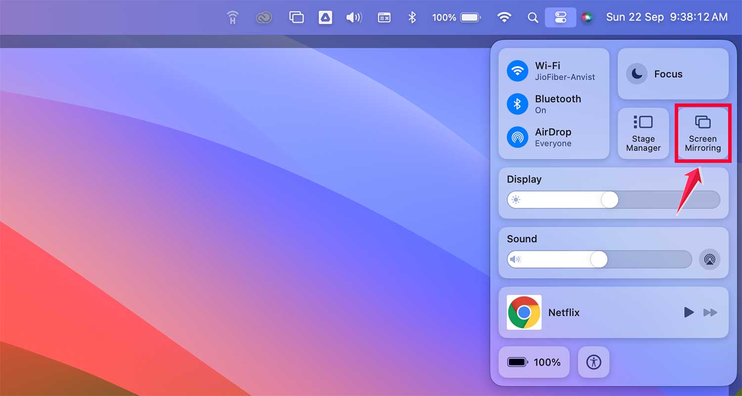 click on screen mirroirng mac