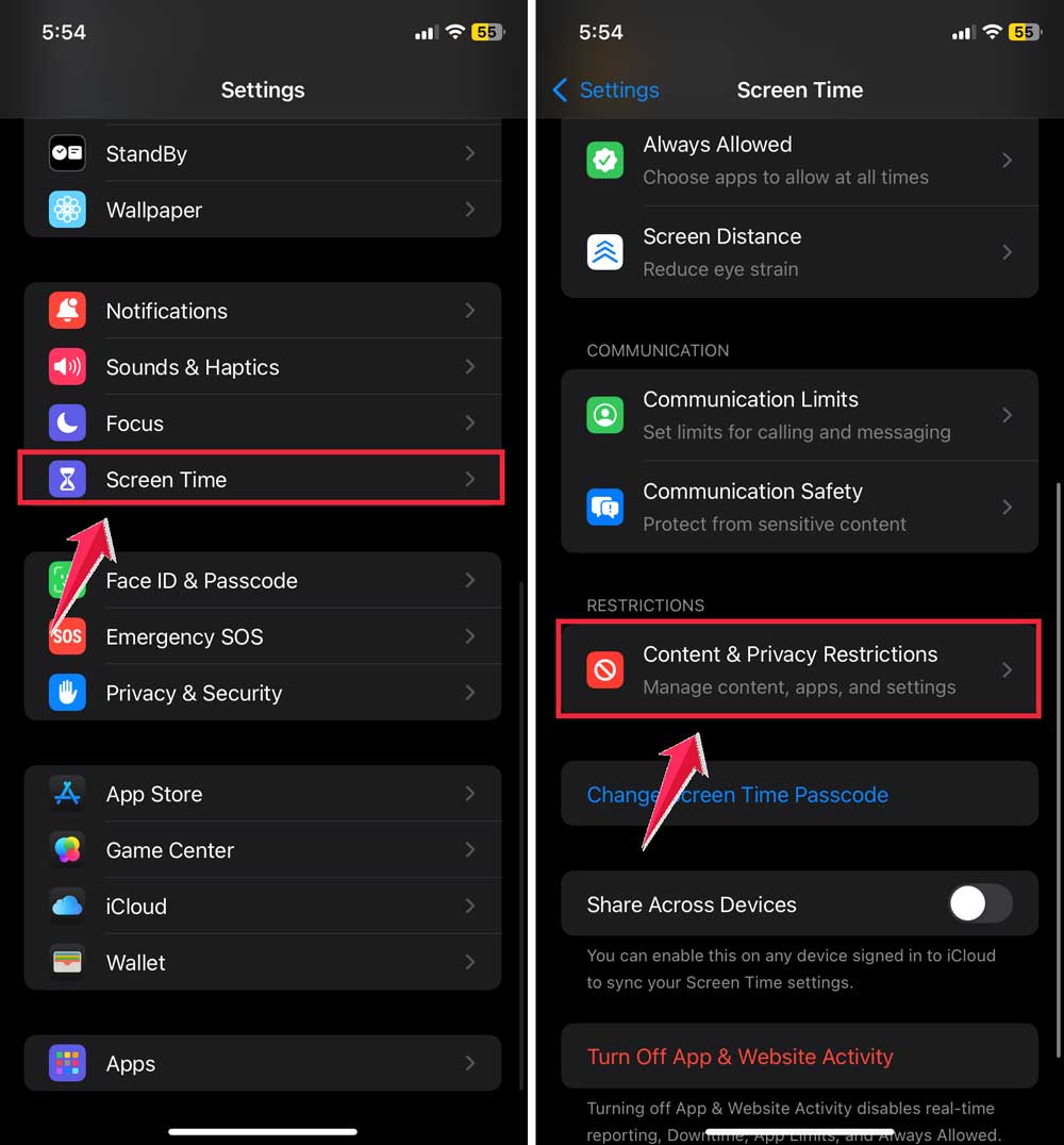 click on screen time then click on content & privacy restrictions