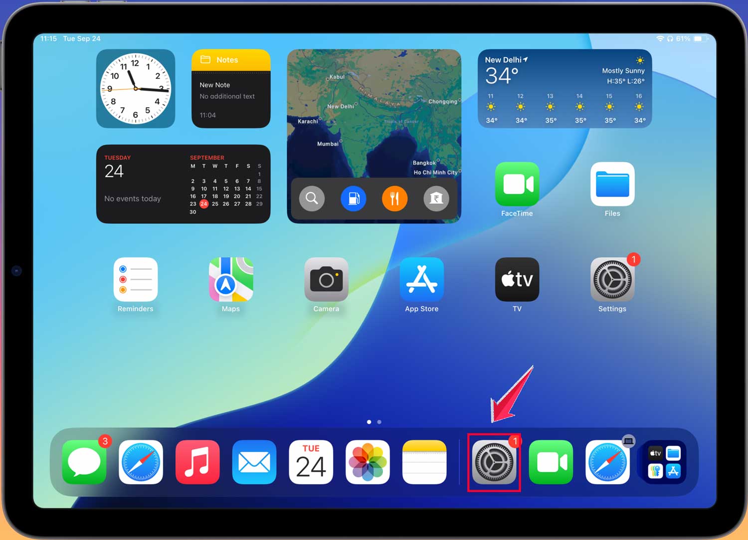 click on settings ipad