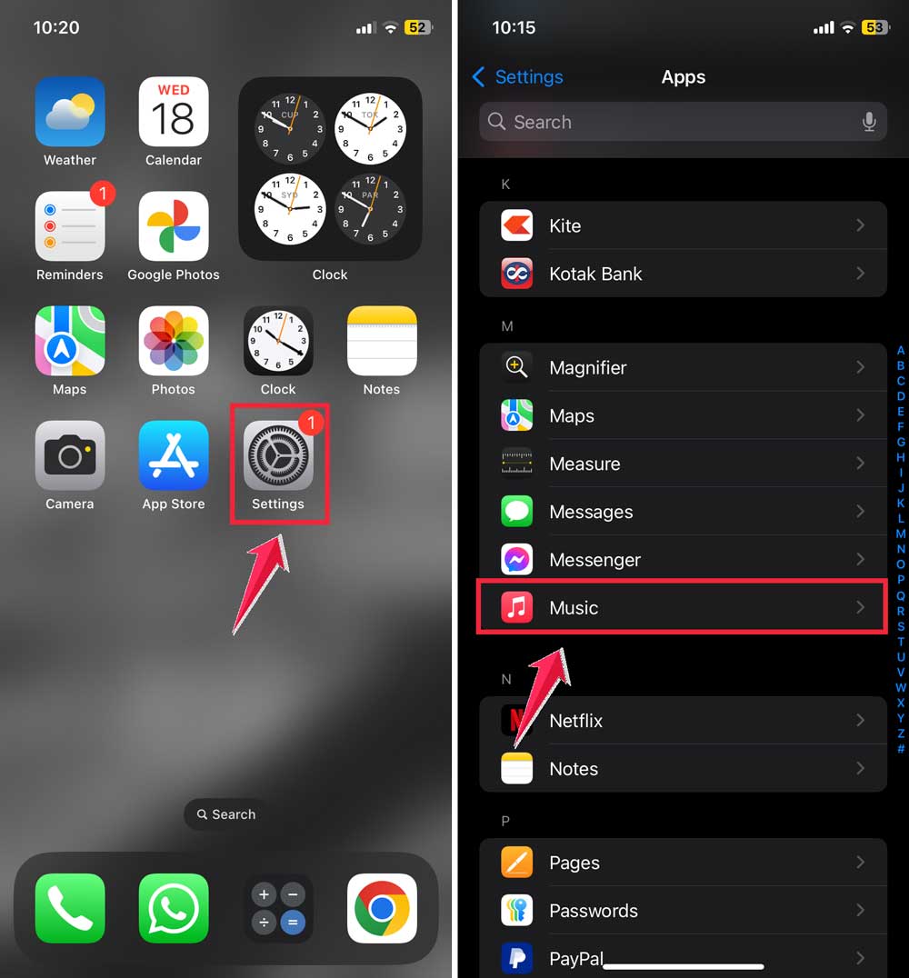 click on settings then click on music