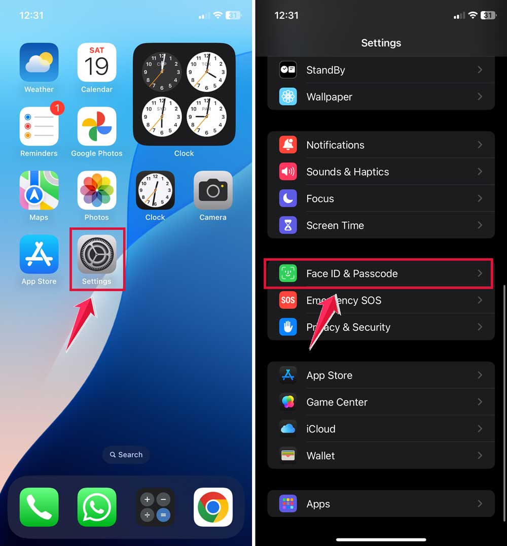 click on settings then tap on face id & passcode