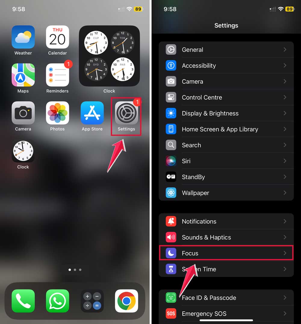 click on settings then tap on focus