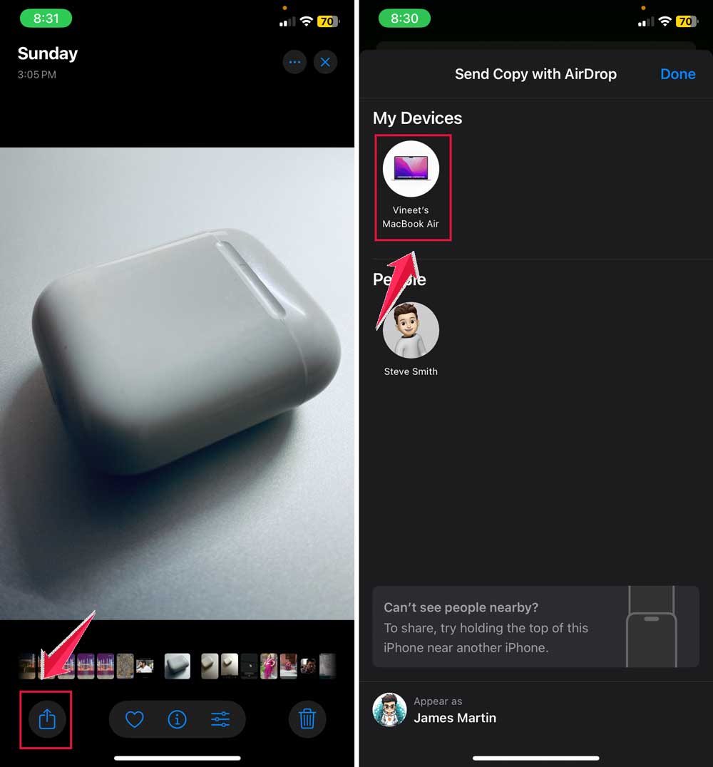 click on share button then click in macbook air