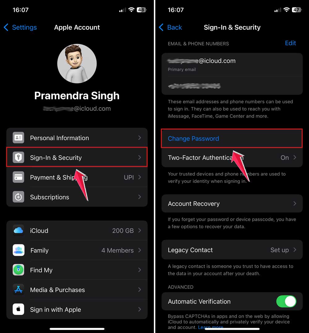click on sign in security and then change password in settings in iphone