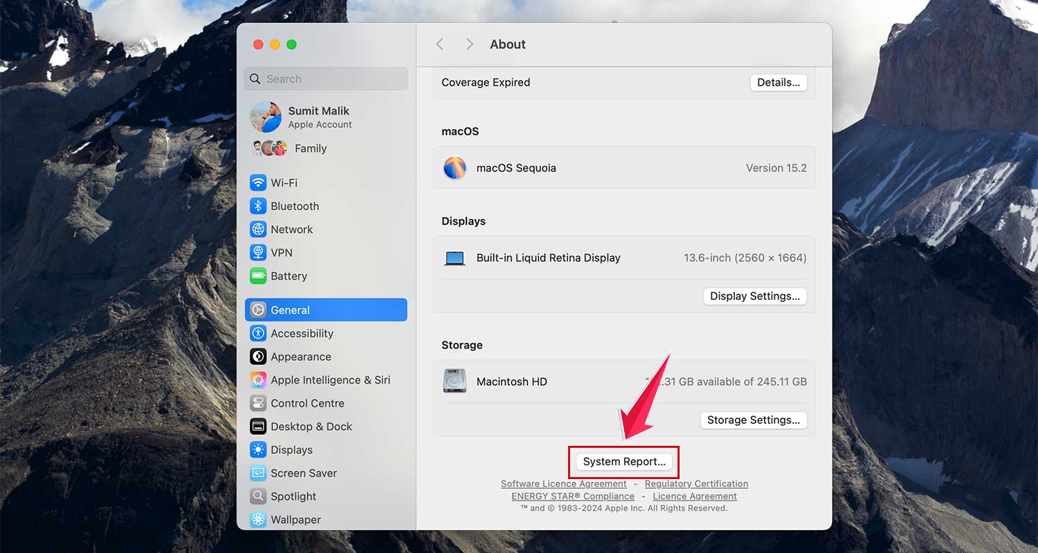 click on system report in settings in mac click on system report in settings in mac