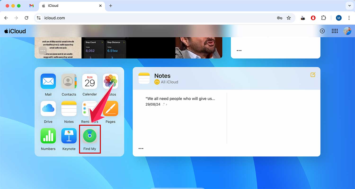click on the find my on icloud web