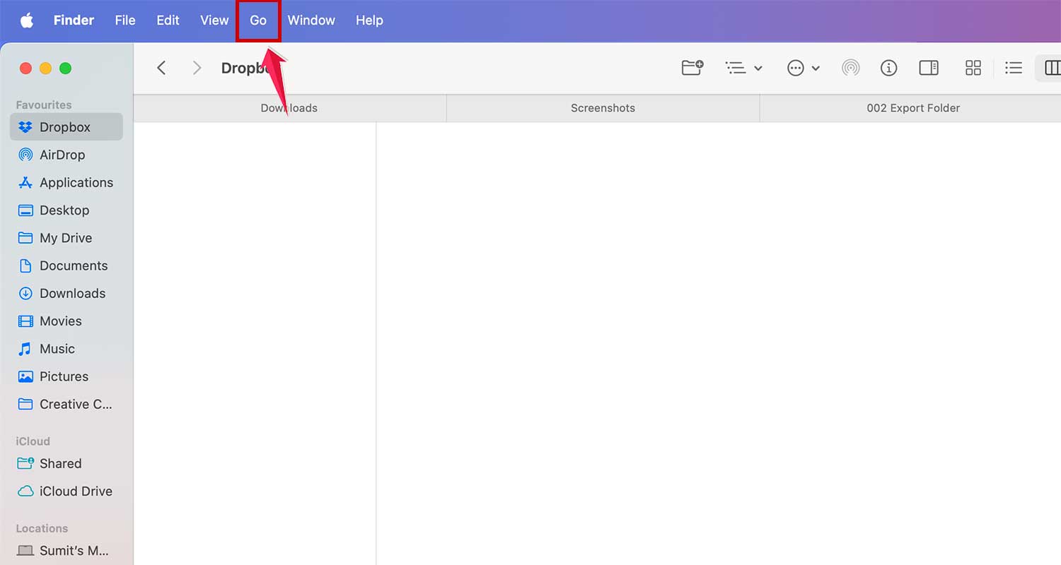 click on the go menu in finder in mac xl
