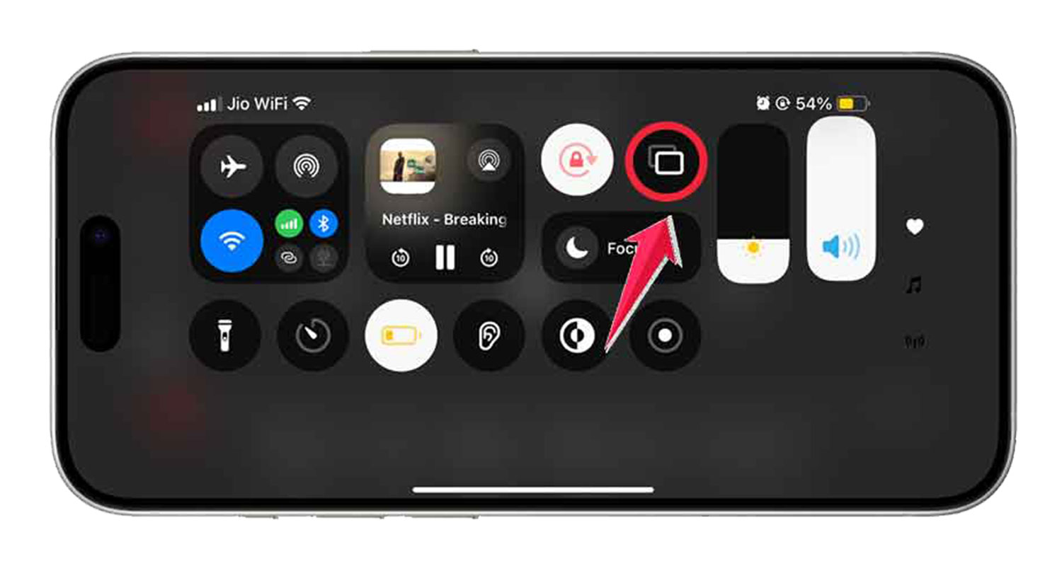 click on the screen mirroring iphone control center